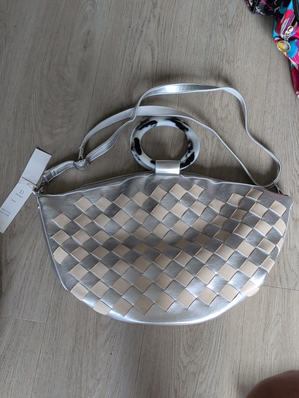 BNWT Silver And Cream Darling Elegant Weave Handbag